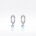 Elegant S925 sterling silver hoop earrings with heart-shaped moonstone charms on white base - Earrings