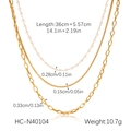 Detailed specs of 18K gold-plated triple layer necklace with pearls and steel chains - Triple Layer Pearl Gold (HC-N40104)