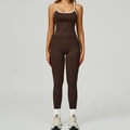 Ensemble de yoga sans couture café avec brassière à bretelles fines et legging assorti - S / Vest+Leggings - Contrast Coffee/White