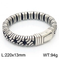 Pulsera de cuero para hombre en acero titanio plateado con grabado de olas 220x13mm - Estilo de Textura Vintage de Plata Antigua (C款古银色KB168485-KJX)
