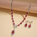 Détails de l'ensemble collier et boucles d'oreilles vintage avec strass rouges marquise - Style Zircone Rouge / Rouge (Ensemble de deux pièces)