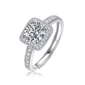Elegant silver halo moissanite ring with a round center stone and diamond accents - Adjustable Open / Square Base Style (R12722-6.5mm/1 Carat)