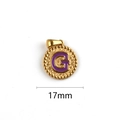 Golden round pendant with purple enamel letter G design, 17mm stainless steel charm - Letter G