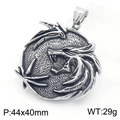 Pendentif dragon vintage en finition argent, 44x40mm, poids 29g, collier rétro acier - Style Plaque Ronde en Relief(KP130532-TGX)