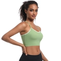 Cross back light green sports bra with white contrast trim and high elastic yoga fabric - S / Vesta Green