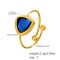 Size 7 18K gold plated stainless steel open ring with blue triangle Czech glass stone - Blue