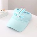 Sky blue kids open top sun hat with cute rabbit ears and breathable knitted fabric - Rabbit Ear Topless Hat / Cyan