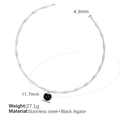 Silver stainless steel bamboo choker with black onyx pendant and product dimensions - XL147 Adjustable Silver Collar with Black Agate