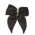 Fermaglio per capelli con fiocco in raso nero e tre file di perle su sfondo bianco - Nero