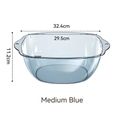 Transparent blue plastic washbasin with double handles and 2mm thick durable walls - Medium / Blue