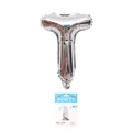 Silver letter T foil balloon for parties, 16 inch metallic finish with card packaging - 16" / Silver Letter T (With Backing Card)