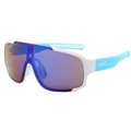 Sport cycling sunglasses with white frame, blue temples, and purple gradient mirror lens - White Blue Frame Blue Film with Logo