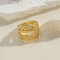 Gold multi-layer star open ring with sparkling cubic zirconia on textured surface - Star Zirconia 14K Gold