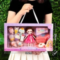 Fashion doll set with pink sequin dress and mini shopping cart toy for girls - 35cm Box Dessert Cart Set Doll
