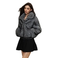 Short faux fox fur coat in grey with turn-down collar and plush texture for women - S / Gray
