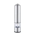 Electric stainless steel pepper grinder with clear storage chamber and brushed finish - Stainless Steel Silver - Round Head Electric
