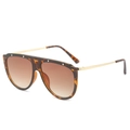 Oversized tortoise frame sunglasses with gold metal temples and brown gradient lenses - Leopard Frame / Tea Lens
