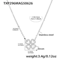 Silver stainless steel necklace featuring a zircon-encrusted heart clover pendant design - 5A Zirconia Necklace (TXP296) / Steel