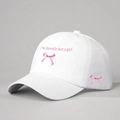 Witte katoenen baseballpet met roze tekst en geborduurde strik in een schattige stijl - Eén maat / Wit