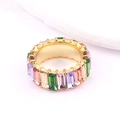 Gold-plated eternity ring featuring colorful baguette-cut stones on a white background - US 8 / Light Multi-color