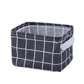 Foldable cotton linen storage basket with black and white grid pattern and side handles - Black Plaid