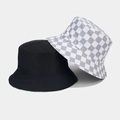 Detail of reversible black and grey checkerboard bucket hats made of cotton canvas - M (56-58cm) / Light Gray