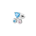 Blauwe hartvormige kraakbeen piercing van titanium staal met roze edelsteen - Blauw Hart Kers (A551)