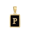 Classic 18K gold plated stainless steel necklace featuring a black enamel letter P pendant - Letter P