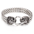 Men's stainless steel lion head bracelet with vintage silver braided chain and ring clasp - Steel Color (KB74930-BD)