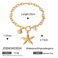 Golden 18k stainless steel ocean bracelet with starfish shell charms and pearls 23cm length - Starfish Shell Pearl Bracelet / Gold