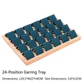 Wooden 24-slot earring display tray with dark green velvet lining 29.5x22x4cm - 24 Slots / Dark Green Velvet
