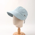 Close-up of light blue denim sun hat texture with metallic logo and windproof rope - 57-58CM (Adjustable) / Light Blue
