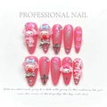 Cyberpunk pink press-on nails with 3D cartoon characters and metallic heart charms - Extra Small (XS) / 1137-sad Sweet Journey