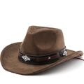 Vintage dark brown faux suede western cowboy hat with leather belt and silver metal studs - M (56-58cm) / Coffee