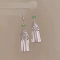 Ethnic style silver tassel earrings with green bead accent for women on light background - Ear Hook Silver Green Tassel Style