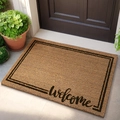 Rectangular coconut fiber welcome doormat with black border and cursive text - 100*150cm / Comfortable Step
