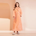 Accappatoio lungo spesso in pile corallo arancione con trama a griglia e cintura in vita - M / Rosa Arancio