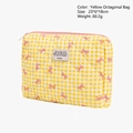 Borsa da trucco trapuntata a scacchi gialli con fiocco rosa e chiusura a zip superiore - Pochette Giallo Chiaro