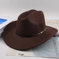 Dark brown felt cowboy hat with wide brim and decorative black leather buckle band - Long Buckle / Coffee