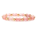 Detailed view of pink natural stone bamboo beads and gold metal spacers on the bracelet - Watermelon Pink
