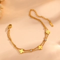 Bracciale a doppio strato in acciaio inossidabile con quadrifogli e zirconi bianchi - Bracciale T504 Tre Fiori Due Zirconi / Oro