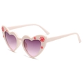 Cream heart-shaped kids sunglasses with red flower accents and purple gradient lenses - Off White