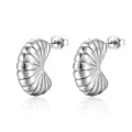 Silver croissant hoop earrings in stainless steel with ribbed texture design - Steel (MS-128)