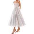 Elegante abito a corsetto con paillettes argento con spalline sottili e gonna midi a ruota - Bianco Avorio (bianco Sporco) / US size 2 (S)