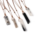 Handwoven adjustable cord necklace with five natural black tourmaline quartz crystal pendants - Black Rutilated Quartz