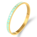 Bracelet en acier inoxydable doré avec émail bleu ciel et motifs à pois dorés - Or avec émail vert et points dorés