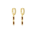 S925 sterling silver gold hoop earrings featuring double brown rectangular zircon drops - 925 Silver / 18K Gold (Square Brown Stone)