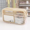 Three-layer pink transparent pencil case with large capacity and multi-pocket storage - 3-Layer Large Capacity - No Clip / Off White
