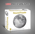 Puzzle rotondo da 1000 pezzi con motivo lunare in bianco e nero sulla scatola - Luna
