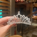 Handheld silver princess crown hair comb with shiny white rhinestones for girls - 326-23# Threaded Crown (Medium)